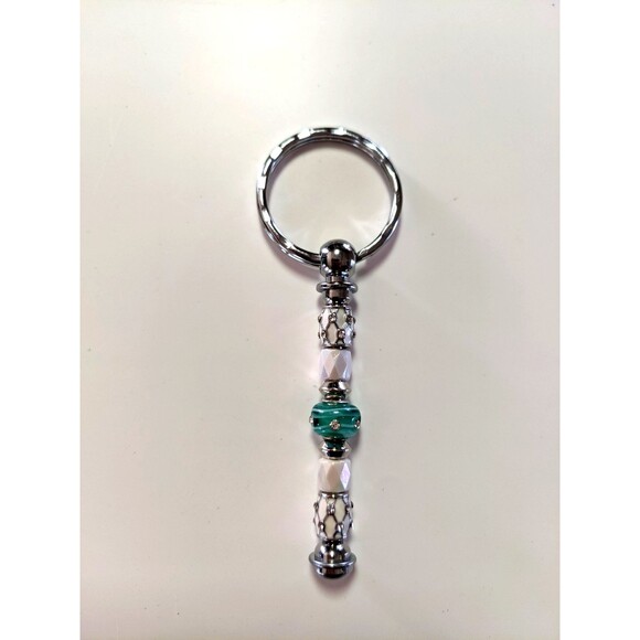 Handmade Accessories - Beaded Keychain, Bag Charm, Accessory - Green, White, Bling, Handmade